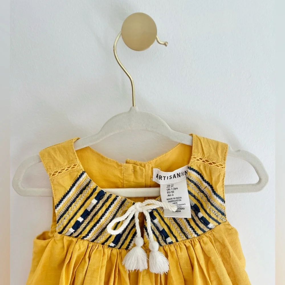 Artisan NY Dress Sleeveless Yellow Embroidery w/ Tassel Detail Kids Baby Girl 2T - Picture 3 of 5